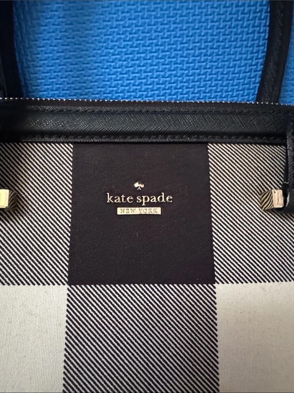 kate spade Black and Cream Plaid Dome Satchel with Crossbody Strap
